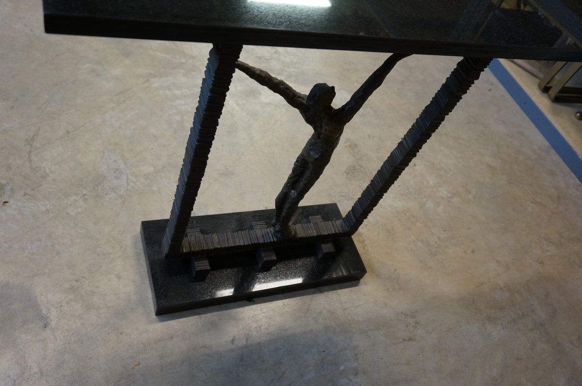Black Granite and Iron Console Table