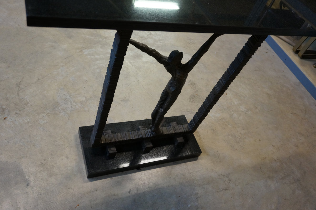 Black Granite and Iron Console Table