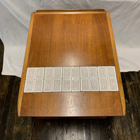 Rare mid-century lane side table, tile insert, beautiful brand trim, lower shelf.  Original condition. Studio Sonja Milan, Chicago by appointment