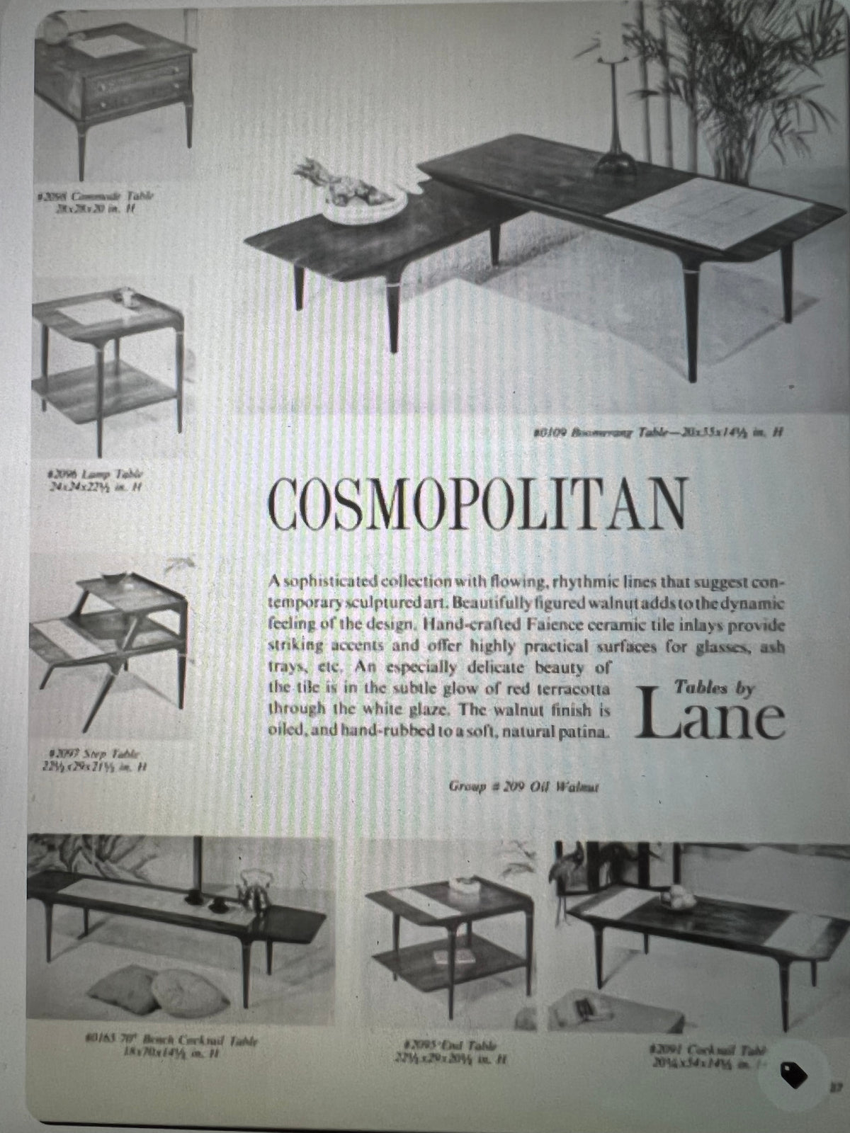Mid-Century Lane Cosmopolitan Switchblade Coffee Table with Tile Inserts Chicago, IL