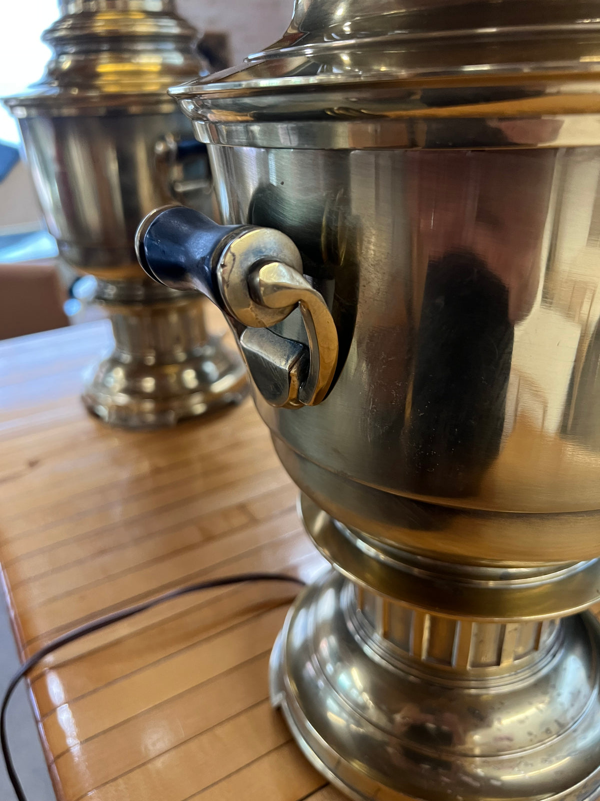 Pair of Stiffel Brass Urn Lamps, Chicago, Il