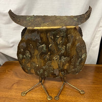 brass brutalist metal owl sculpture by C Jere signed and dated 1971. Studio Sonja Milan, Chicago, IL