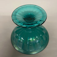 Beautiful greenish blue iridescent pedestal dish by Fenton.   No imperfections.  Lovely vintage condition.  Studio Sonja Milan, Chicago, IL