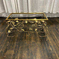 Beautiful coffee table base in the style of Giacometti.  It has a sculptural quality.  It features birds on branches. Chicago, IL, Studio Sonja Milan, midcentury coffee table, unique sculptural brass coffee table