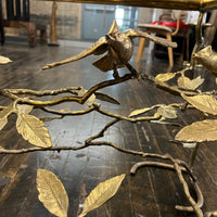 Beautiful coffee table base in the style of Giacometti.  It has a sculptural quality.  It features birds on branches. Chicago, IL, Studio Sonja Milan, midcentury coffee table, unique sculptural brass coffee table