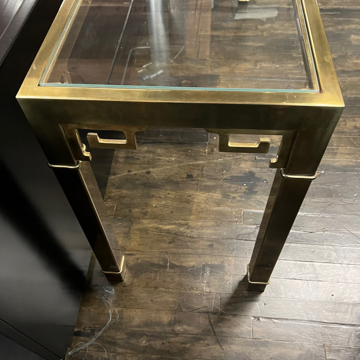 Mastercraft Greek Key Brass and Glass Console Table