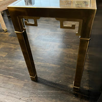 Mastercraft Greek Key Brass and Glass Console Table