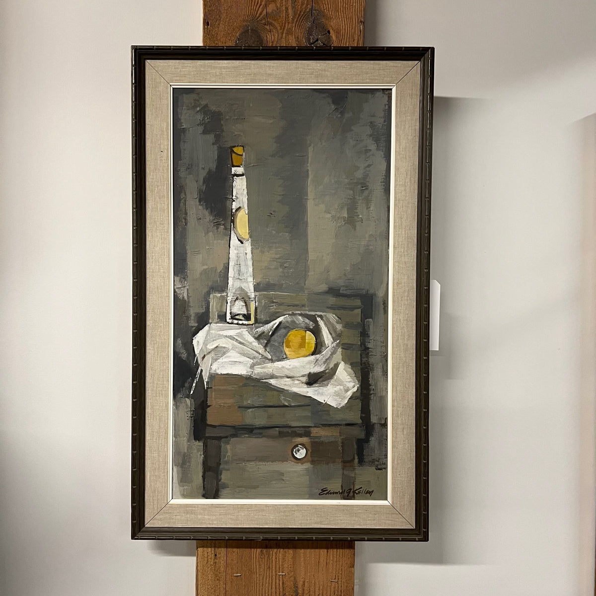 Still life painted by Chicago artist, Edward G Kelley. Kelley exhibited at the Art Institute in Chicago in the late 50's and 1960's.