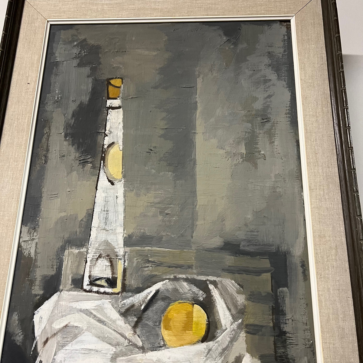 Still life painted by Chicago artist, Edward G Kelley. Kelley exhibited at the Art Institute in Chicago in the late 50's and 1960's.