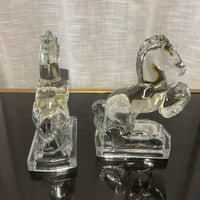 Rearing Horse bookends, Pair, Glass bookends, 1049's, LE Smith Glass, Art Deco, mid century modern, equestrian decor, timeless.  Studio Sonja Milan, Chicago, IL