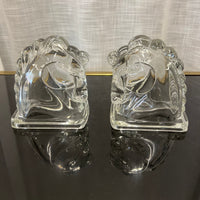 federal glass, 1940's art deco bookends, equestrian decor, midcentury modern, glass bookends, studio Sonja Milan, Chicago, IL,  pressed glass