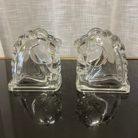 federal glass, 1940's art deco bookends, equestrian decor, midcentury modern, glass bookends, studio Sonja Milan, Chicago, IL,  pressed glass