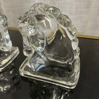federal glass, 1940's art deco bookends, equestrian decor, midcentury modern, glass bookends, studio Sonja Milan, Chicago, IL,  pressed glass