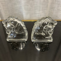 federal glass, 1940's art deco bookends, equestrian decor, midcentury modern, glass bookends, studio Sonja Milan, Chicago, IL,  pressed glass