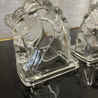 Midcentury Glass Horse Head Bookends- Pair - Federal Glass