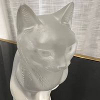 This lovely large cat sculpture by Rene Lalique. Chat Assis.  Signed Lalique cat sculpture.  Great wedding gift, gift for cat lover, Lalique signed crystal. Studio Sonja Milan, Chicago, IL