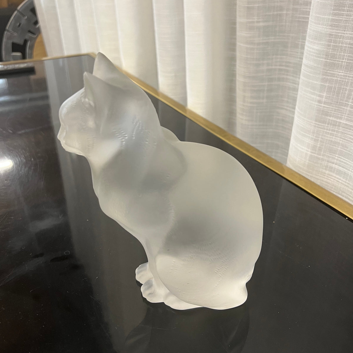 This lovely large cat sculpture by Rene Lalique. Chat Assis.  Signed Lalique cat sculpture.  Great wedding gift, gift for cat lover, Lalique signed crystal. Studio Sonja Milan, Chicago, IL