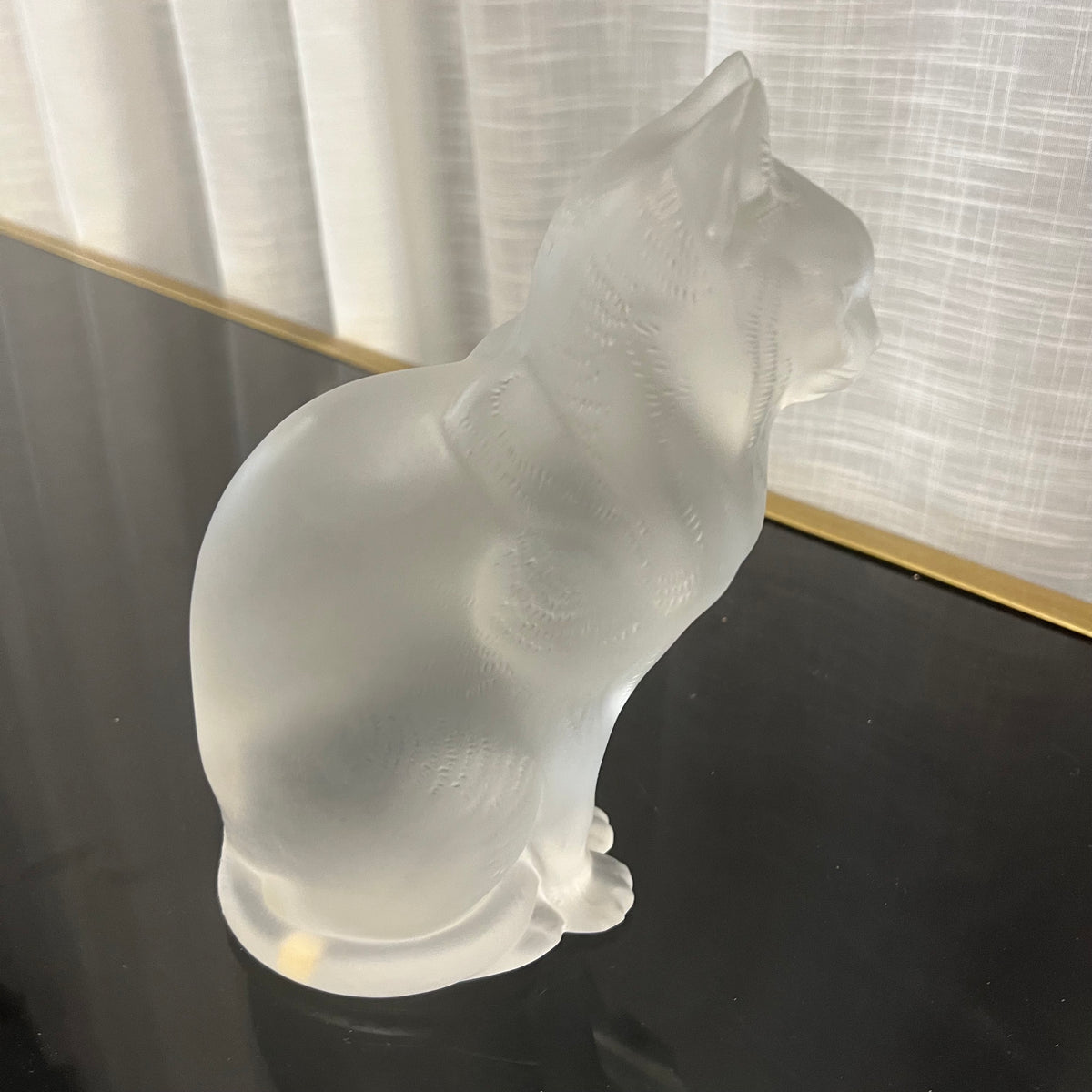 This lovely large cat sculpture by Rene Lalique. Chat Assis.  Signed Lalique cat sculpture.  Great wedding gift, gift for cat lover, Lalique signed crystal. Studio Sonja Milan, Chicago, IL