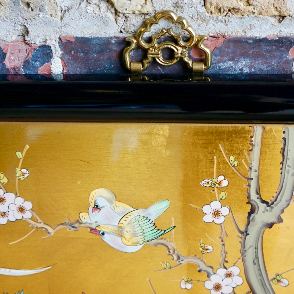 Asian Lacquer and Gold Leaf Painting on Wood