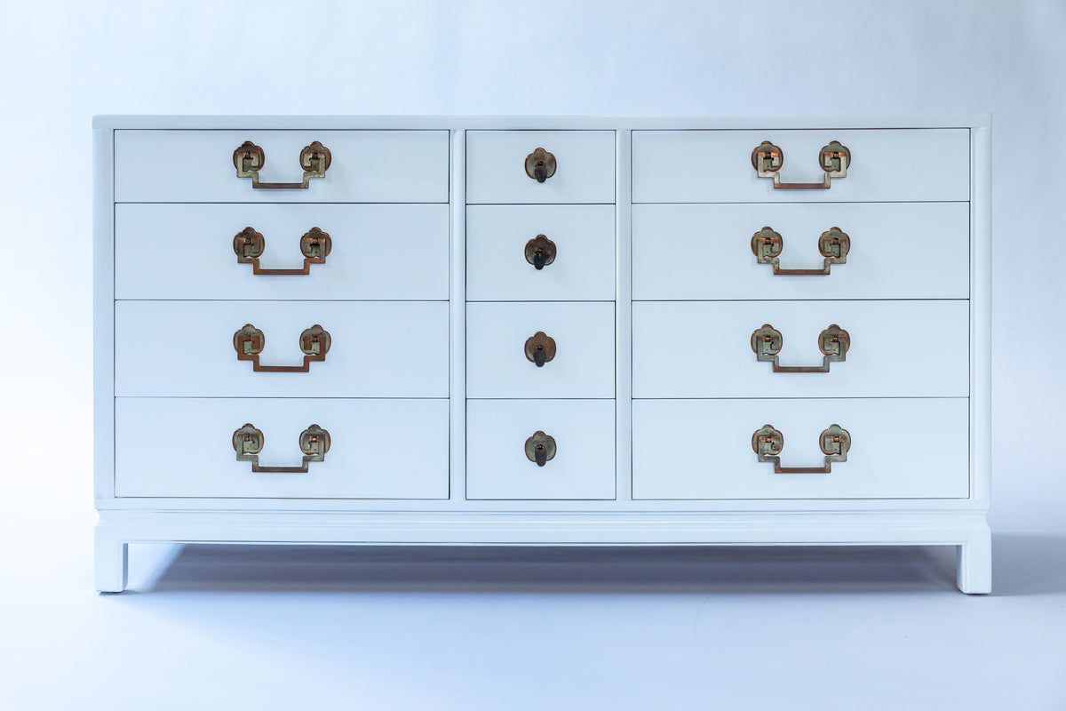 White Lacquered Landstrom Twelve Drawer Dresser