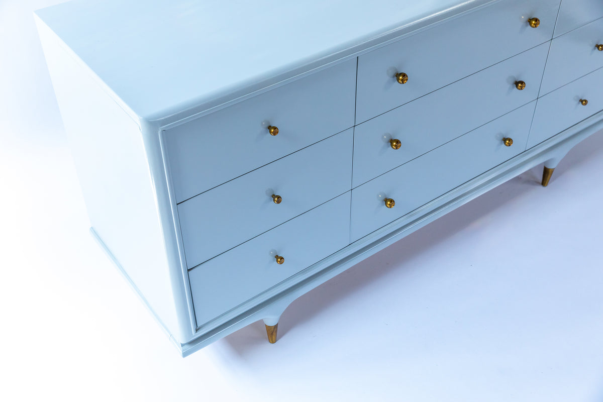 MCM Kent Coffey Continental Nightstand and Dresser in Gray Lacquer Studio Sonja Milan MCM Kent Coffey Continental Nightstand and Dresser in Gray Lacquer Studio Sonja Milan