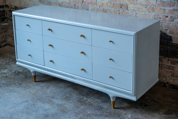 Kent Coffey Continental Dresser and nightstand, lacquered gray, mid-century dresser