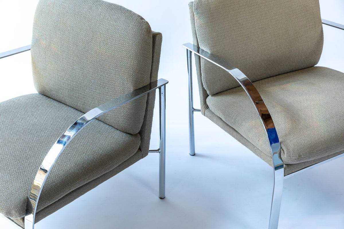 milo baughman chrome lounge chairs, Paul Tuttle, mid-century lounge chairs, chicago