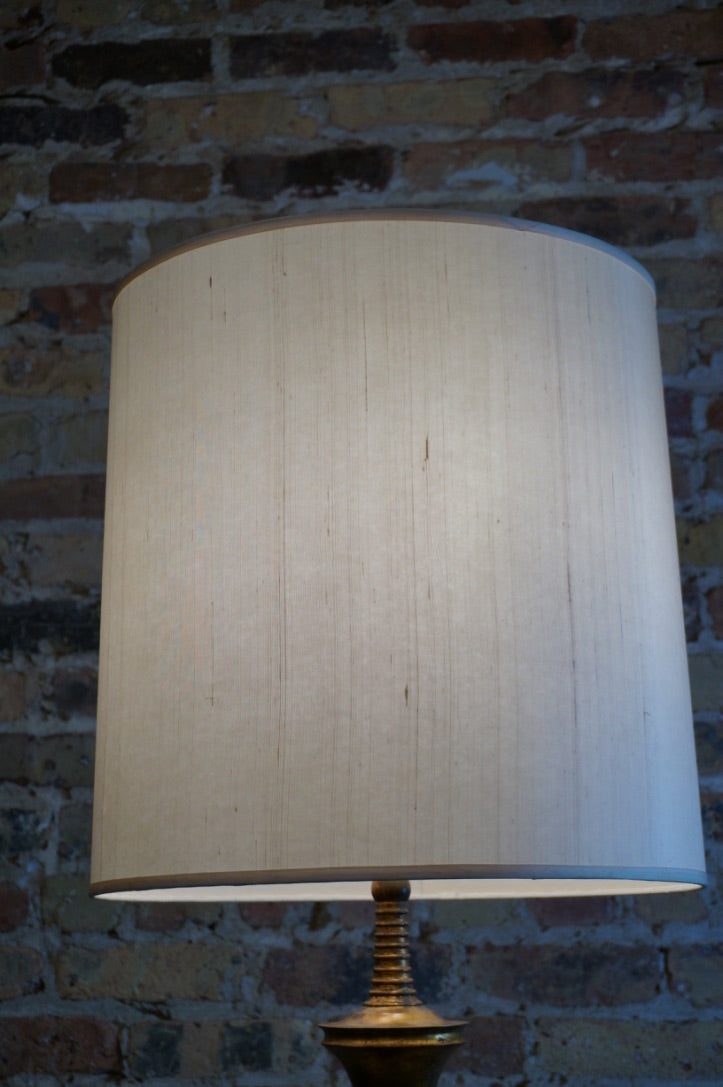 Large Mid-Century Lamp with Gilded Base and Tall Ivory Shade