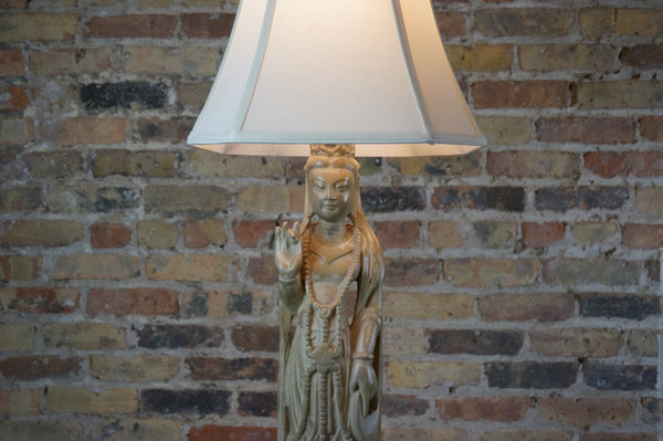 Tall Asian Figural Lamp on Black Base