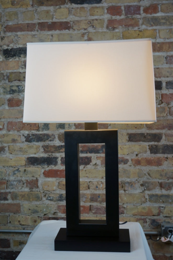 Geometric Metal Lamp with Bronze Finish and Ivory Shade