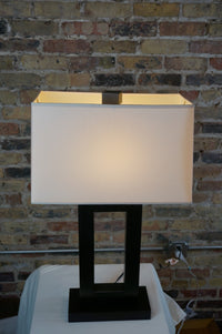Geometric Metal Lamp with Bronze Finish and Ivory Shade