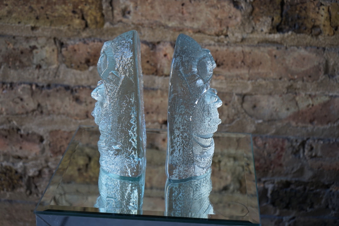 Pair of Mid Century Blenko Ice Floe Aviator Bookend