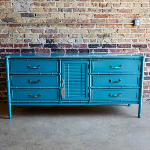 Henry Link Bali Hai Faux Bamboo Bedroom Furniture Turquoise Chicago mid-century modern palm beach glam