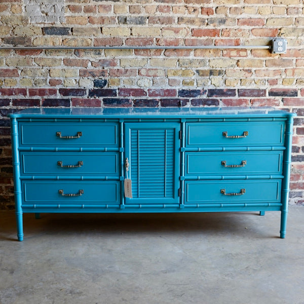 Henry Link Bali Hai Faux Bamboo Bedroom Furniture Turquoise Chicago mid-century modern palm beach glam