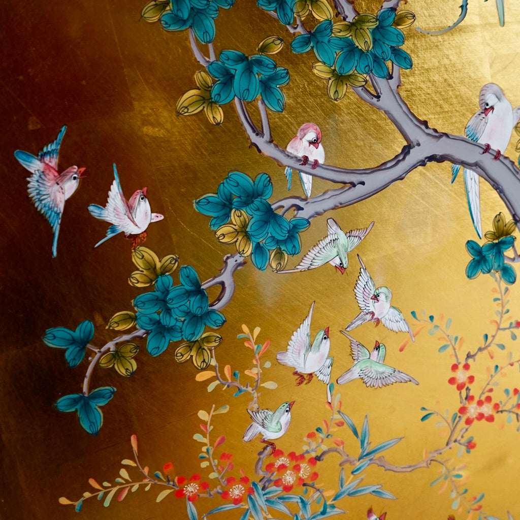 Asian Lacquer and Gold Leaf Painting on Wood