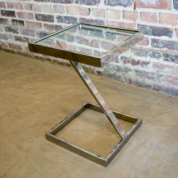 Pace Collection "Z" Base Chrome and Glass Side Table