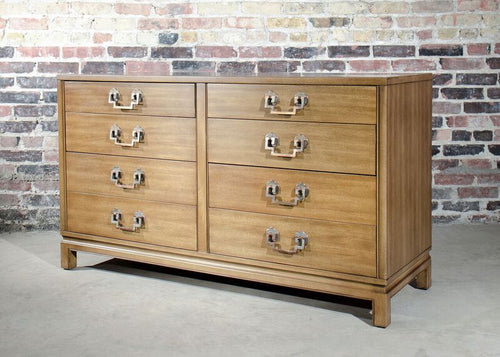 Mid Century Landstrom Ribbon Mahogany Dresser with Greek Key Hardware   Studio Sonja Milan