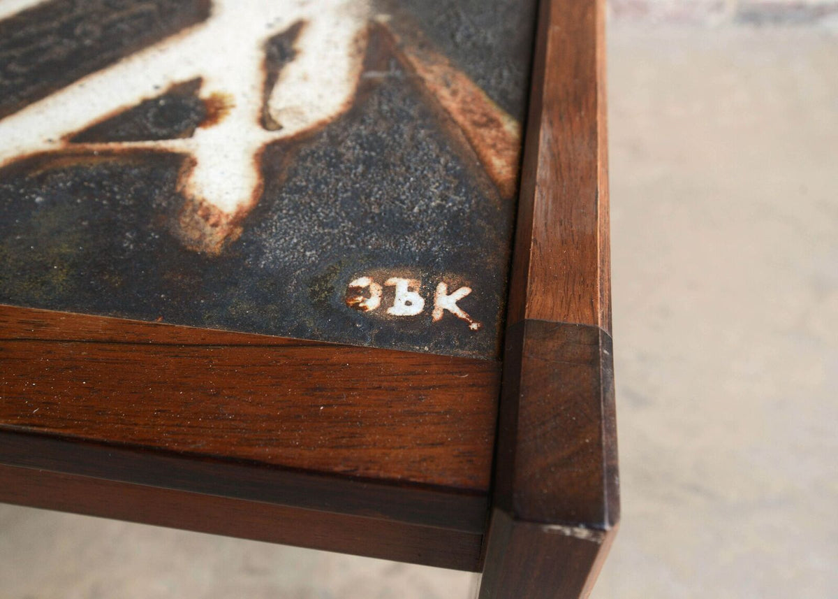 Danish Modern Abstract Tile and Rosewood Coffee Table