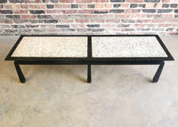 mid-century terrazzo bench with asian inspired influences