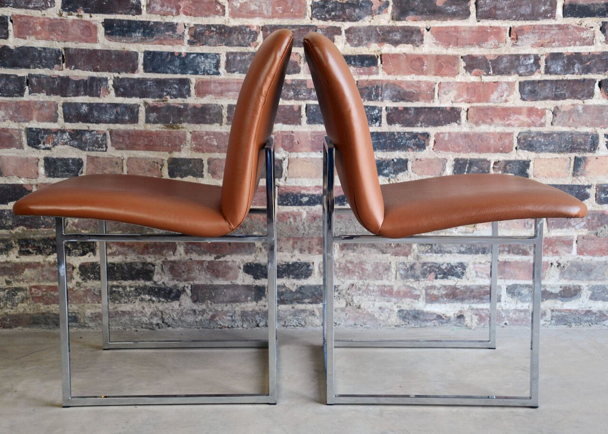 Milo Baughman Leather and Chrome Side Chair