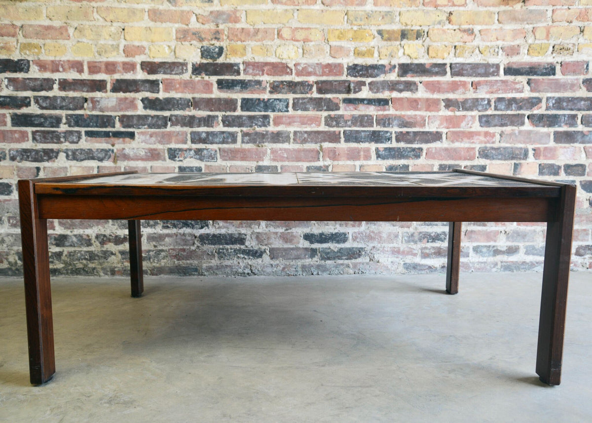 Danish Modern Abstract Tile and Rosewood Coffee Table