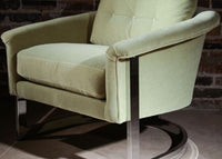 selig tub chair, chrome base, green mohair upholstery pair